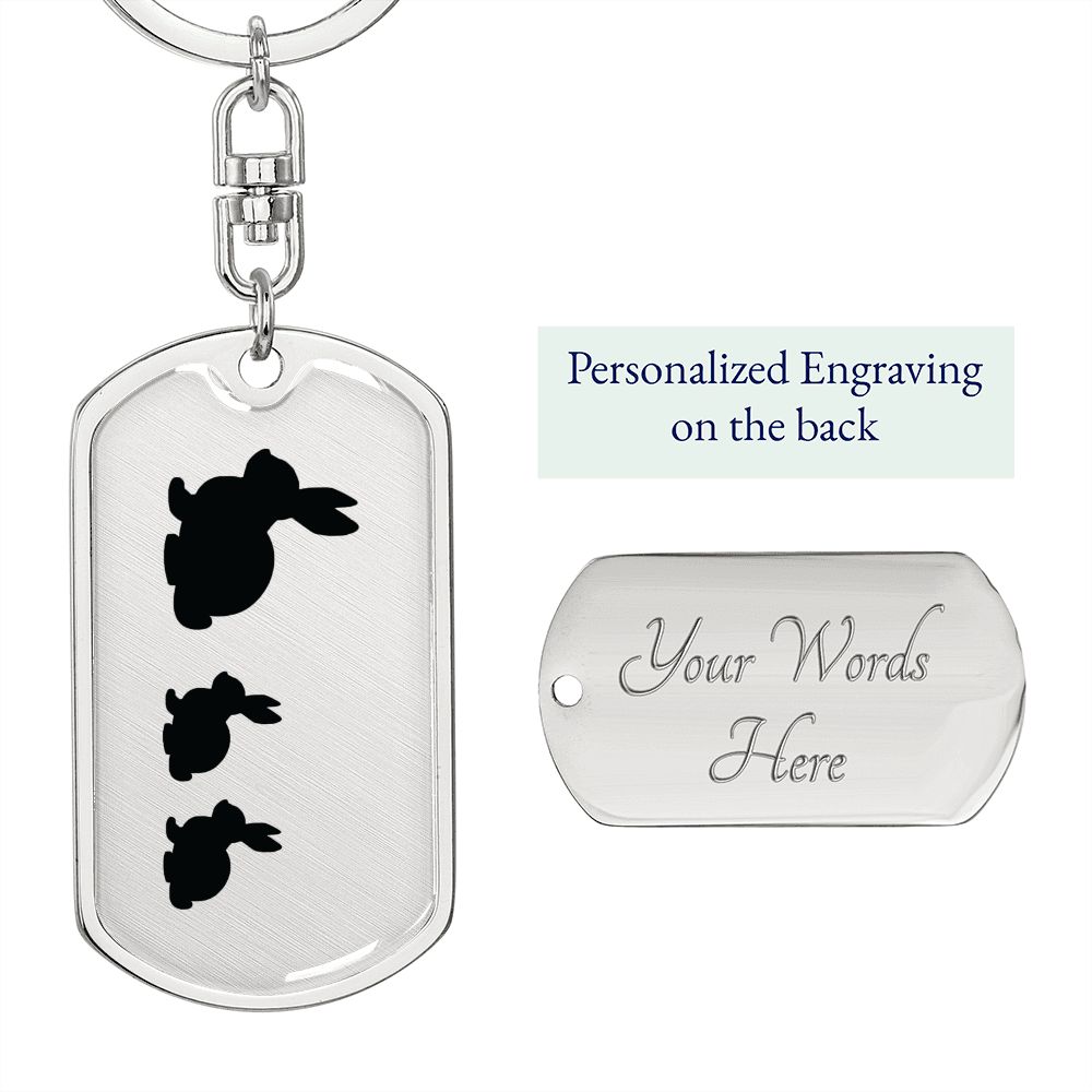 Mama Rabbit With 2 Kittens - Luxury Dog Tag Keychain