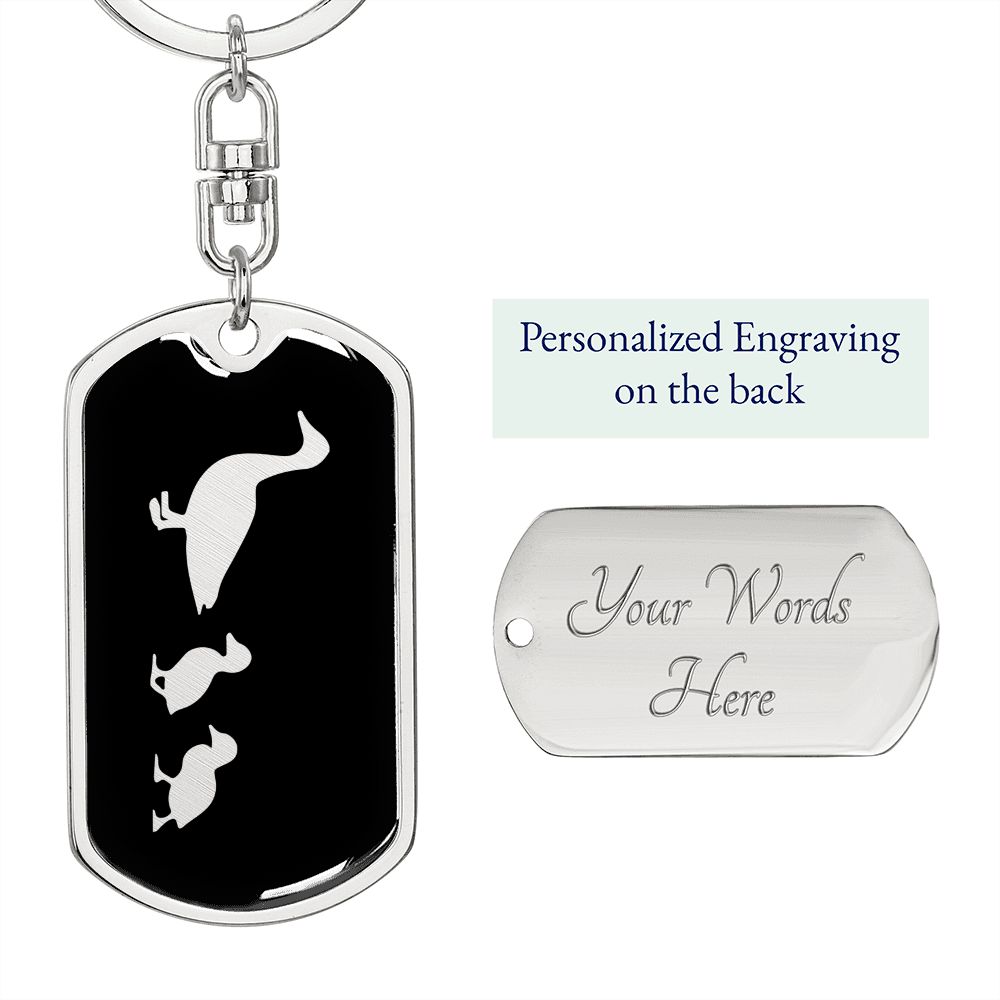 Mama Duck With 2 Ducklings v2 - Luxury Dog Tag Keychain