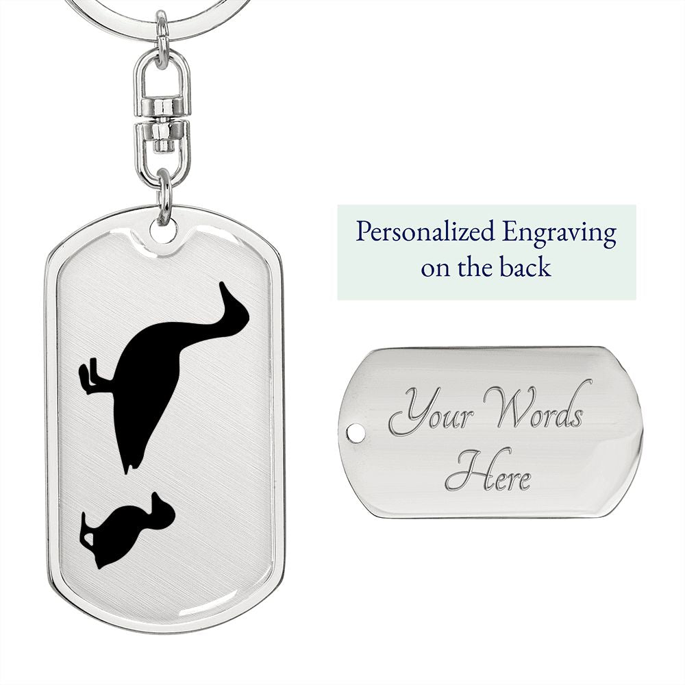 Mama Duck With 1 Duckling - Luxury Dog Tag Keychain