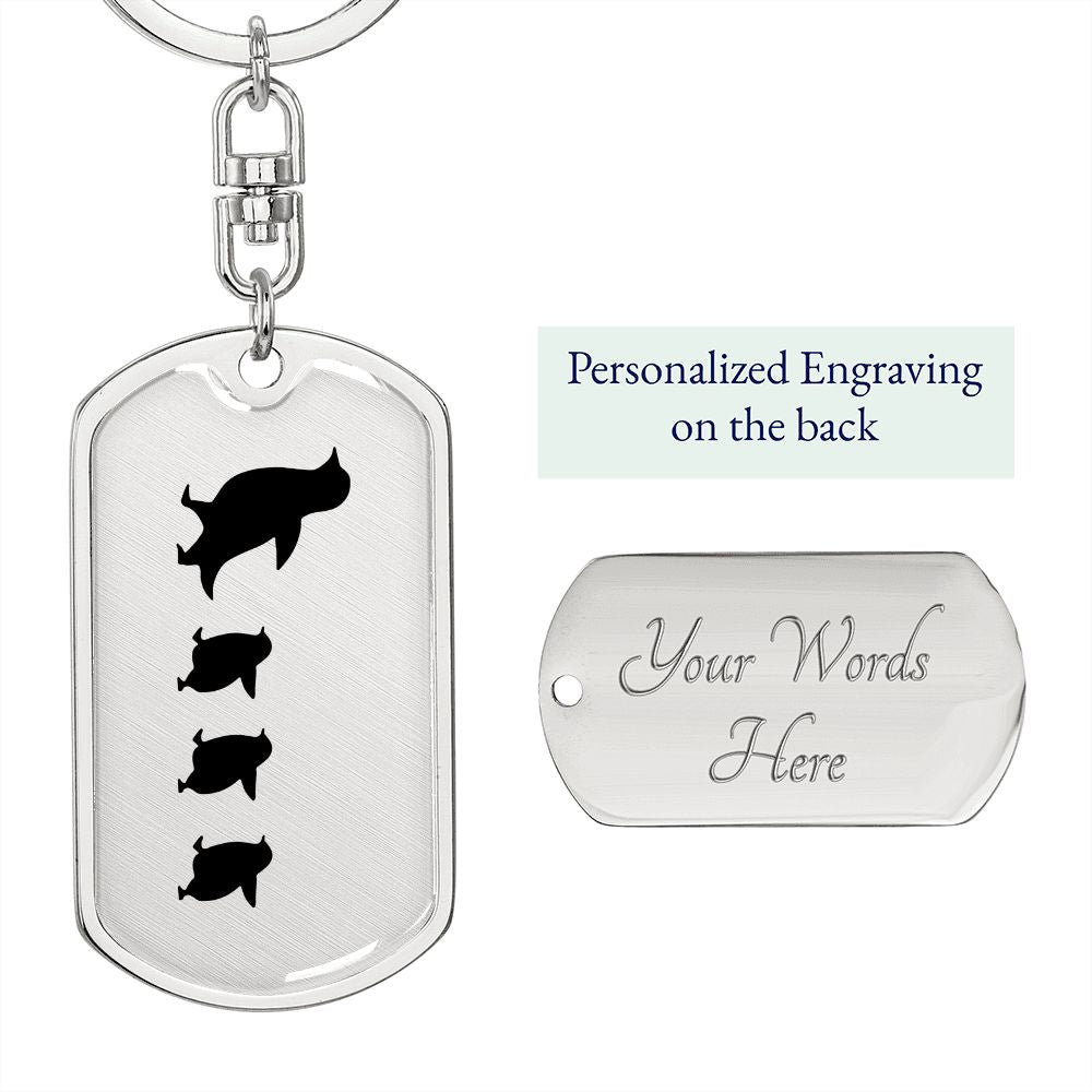 Mama Penguin With 3 Chicks - Luxury Dog Tag Keychain