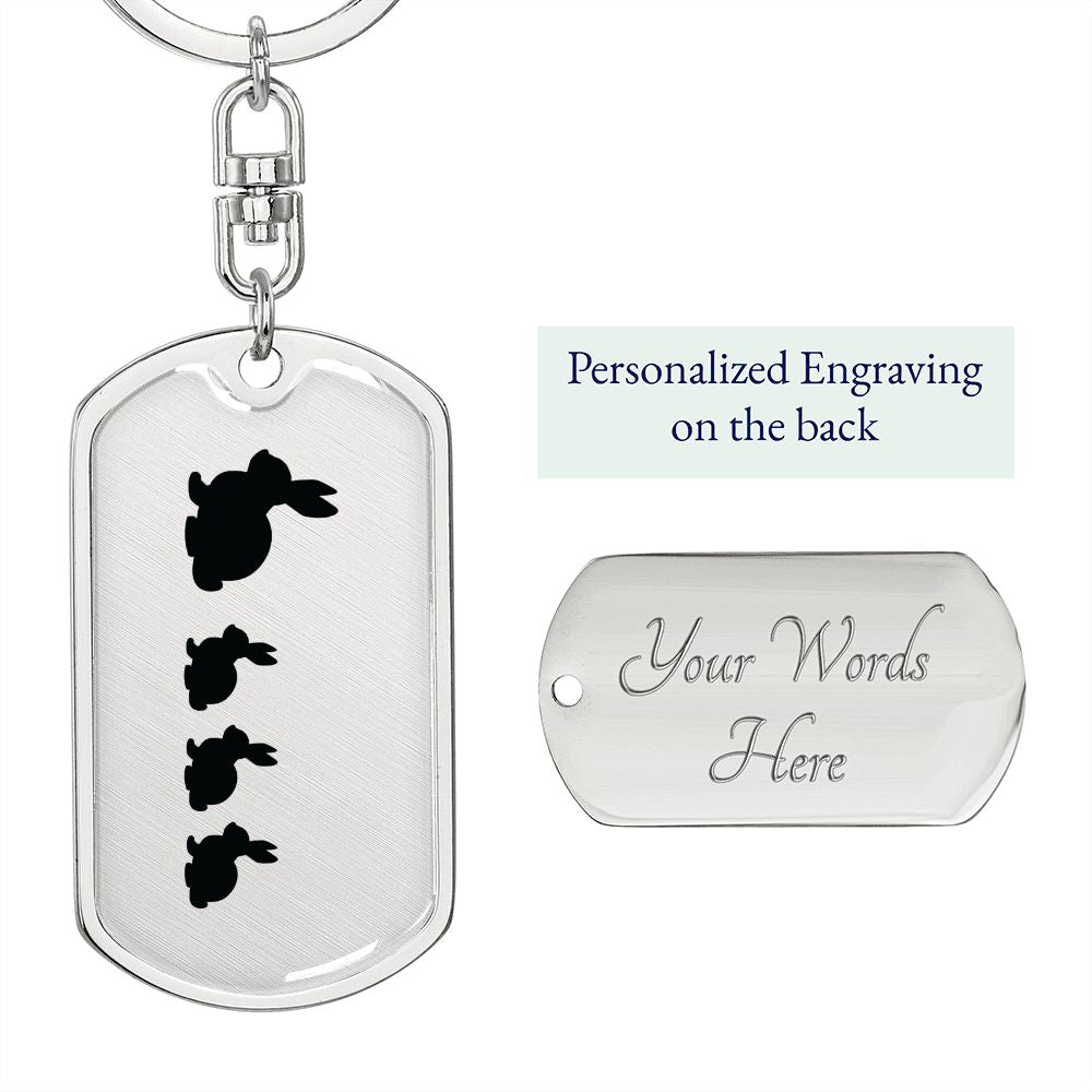 Mama Rabbit With 3 Kittens - Luxury Dog Tag Keychain