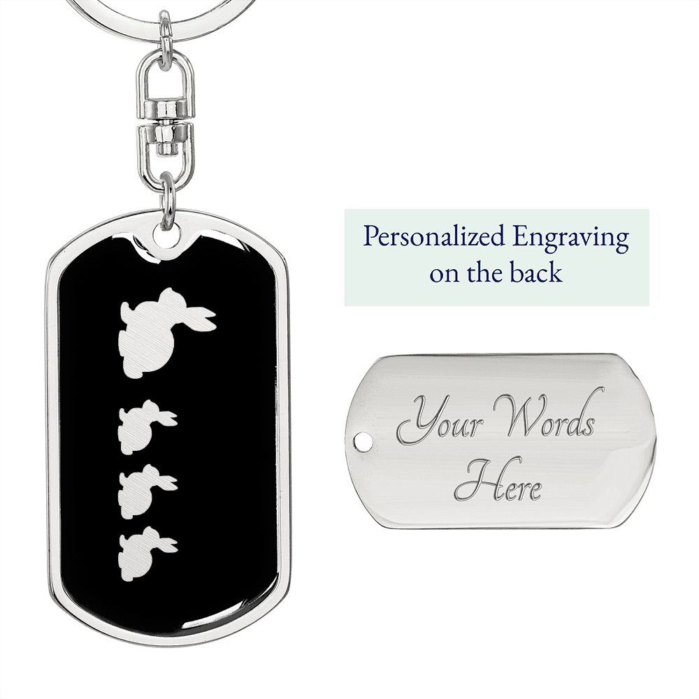 Mama Rabbit With 3 Kittens v2 - Luxury Dog Tag Keychain