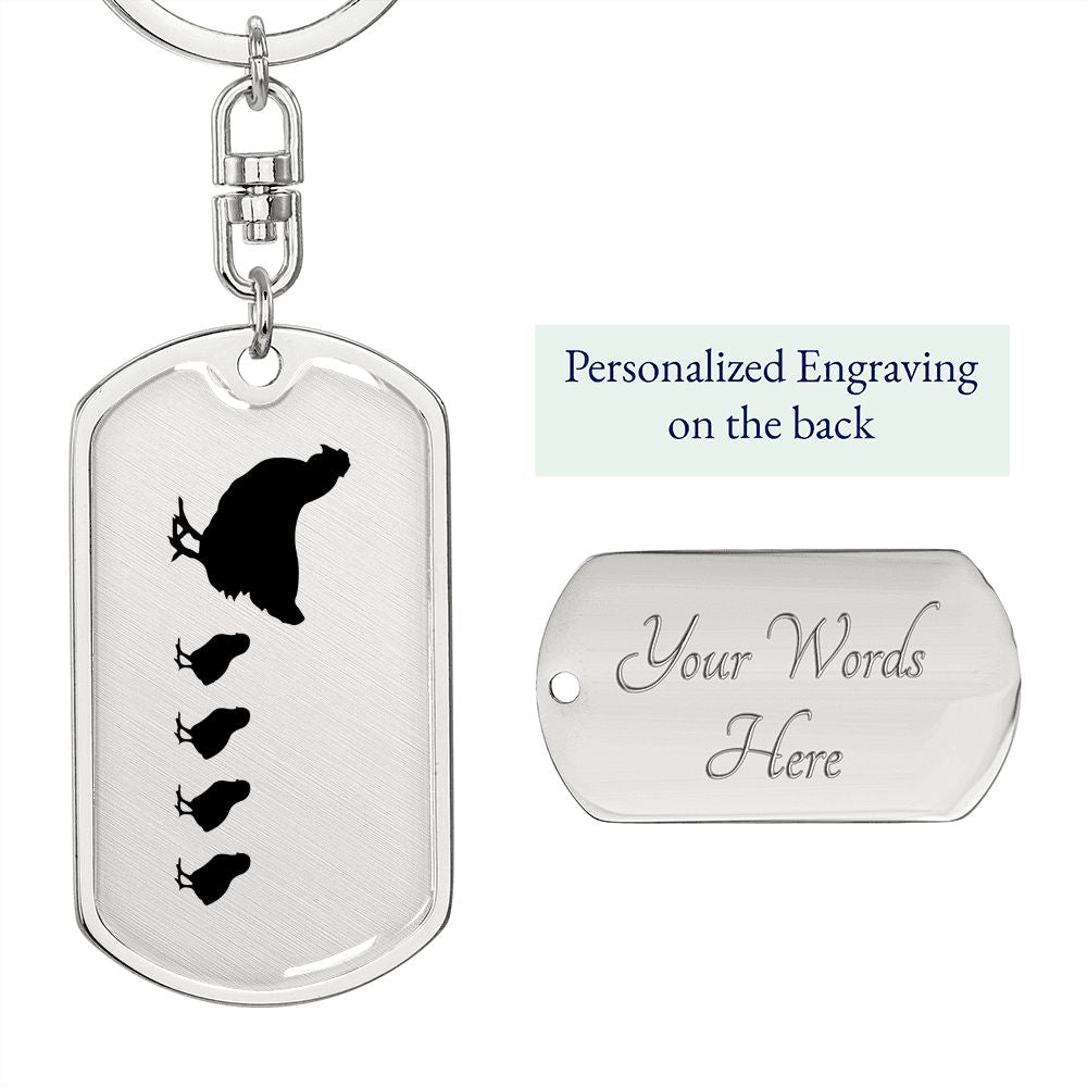Mama Chicken With 4 Chicks - Luxury Dog Tag Keychain