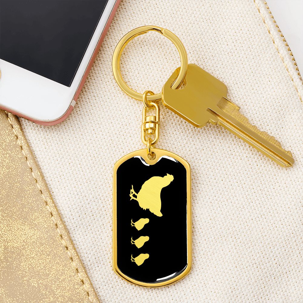 Mama Chicken With 3 Chicks v2 - Luxury Dog Tag Keychain