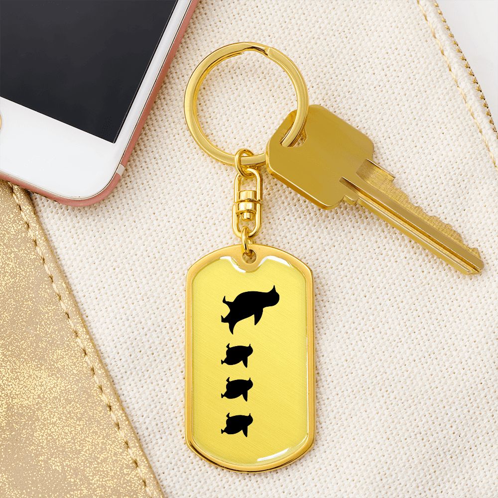 Mama Penguin With 3 Chicks - Luxury Dog Tag Keychain