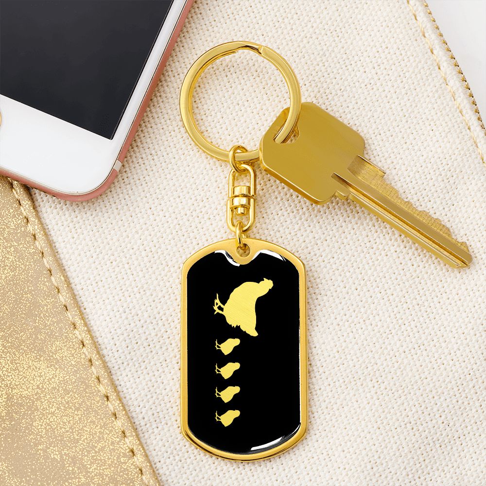 Mama Chicken With 4 Chicks v2 - Luxury Dog Tag Keychain