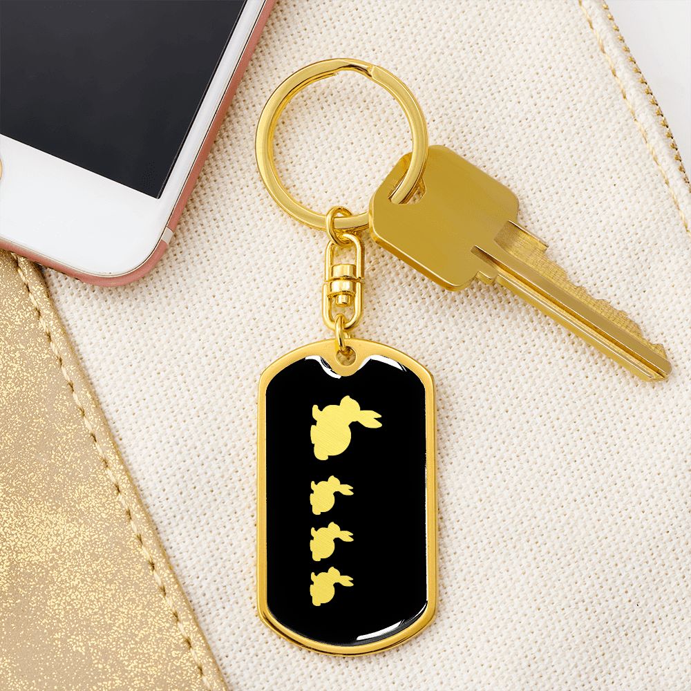 Mama Rabbit With 3 Kittens v2 - Luxury Dog Tag Keychain