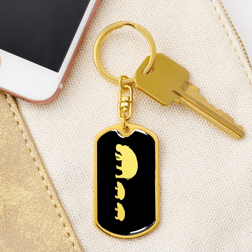 Mama Hippo With 2 Calves v2 - Luxury Dog Tag Keychain