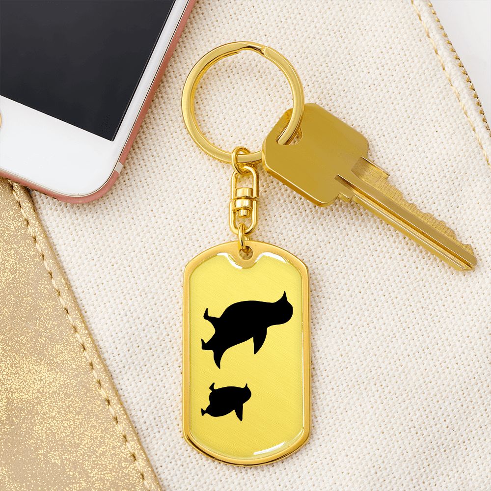 Mama Penguin With 1 Chick - Luxury Dog Tag Keychain
