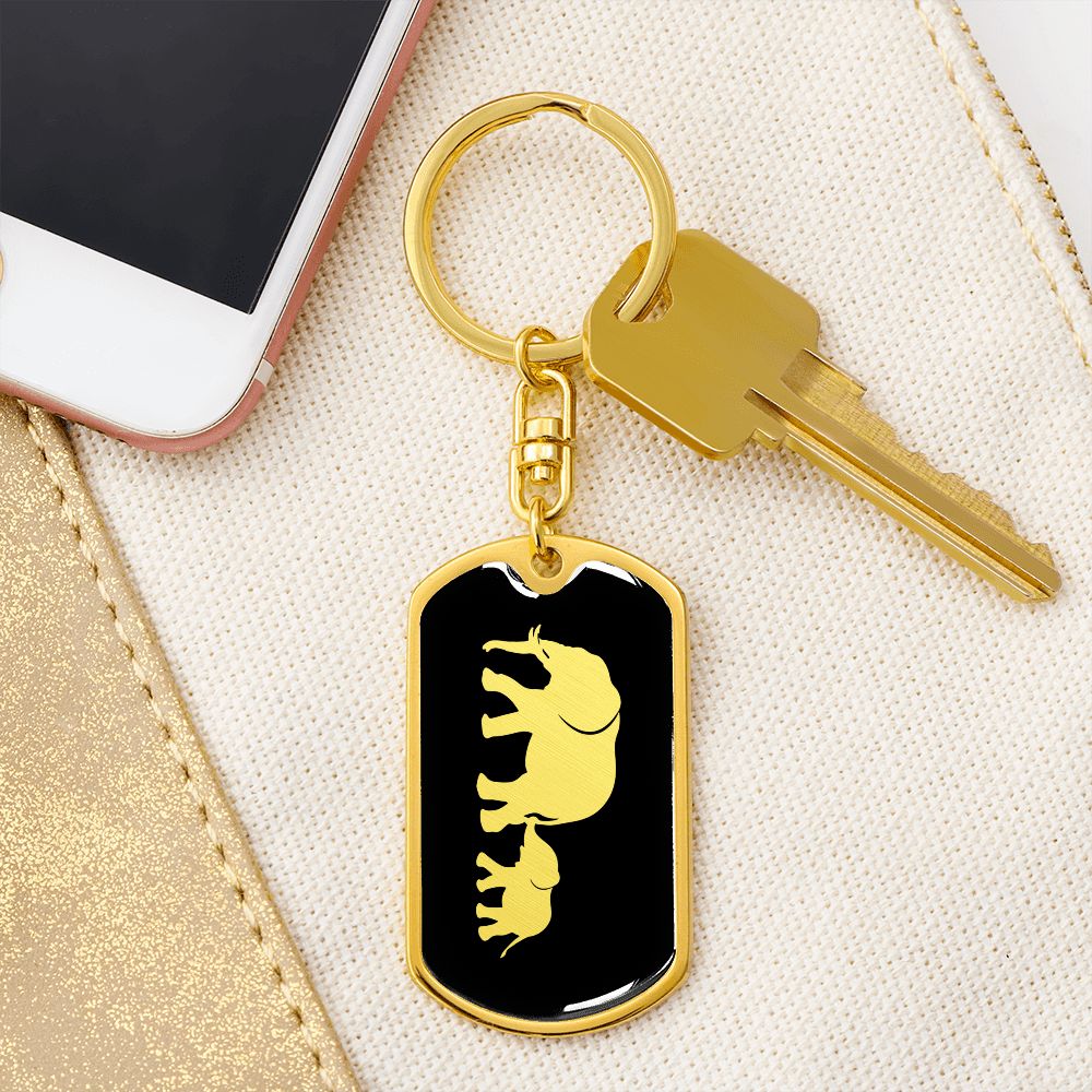 Mama Elephant With 1 Calf v2 - Luxury Dog Tag Keychain