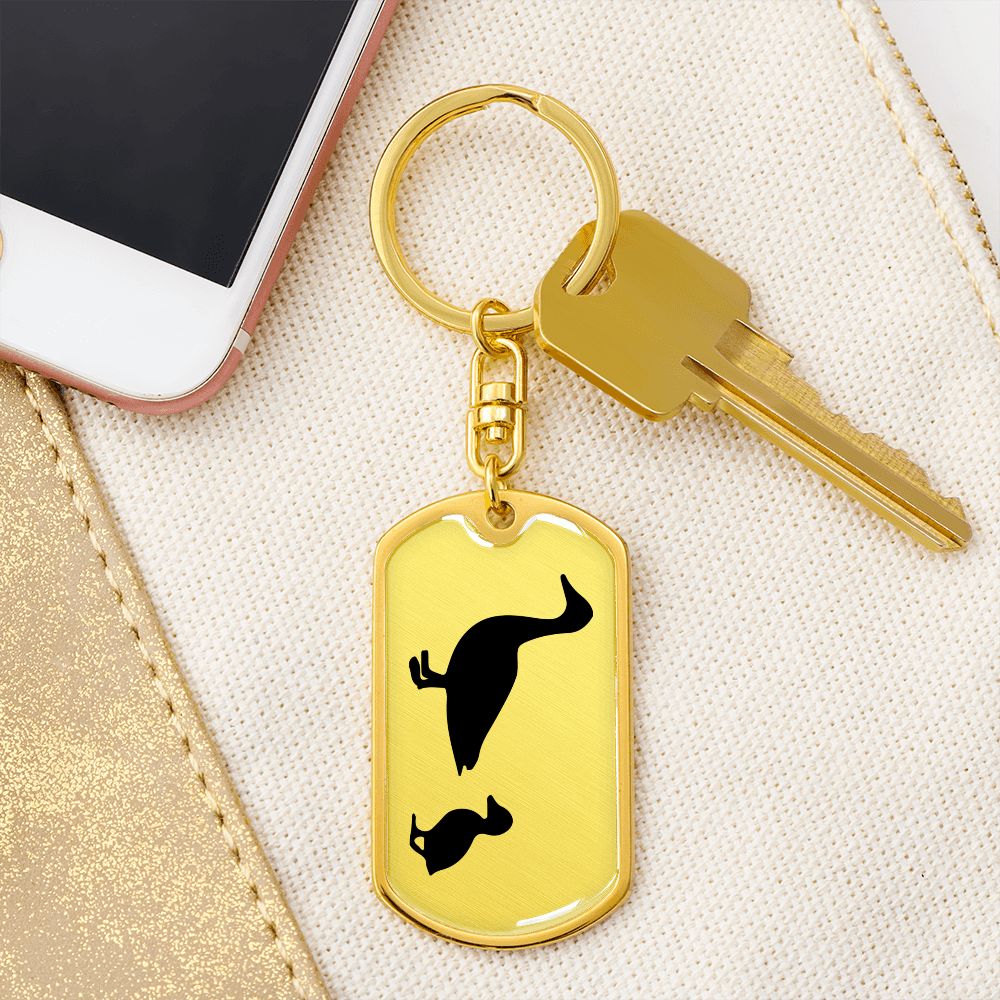 Mama Duck With 1 Duckling - Luxury Dog Tag Keychain