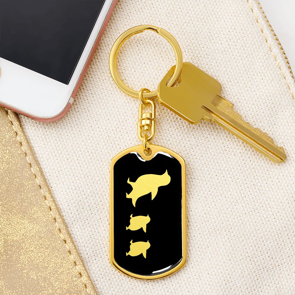 Mama Penguin With 2 Chicks v2 - Luxury Dog Tag Keychain
