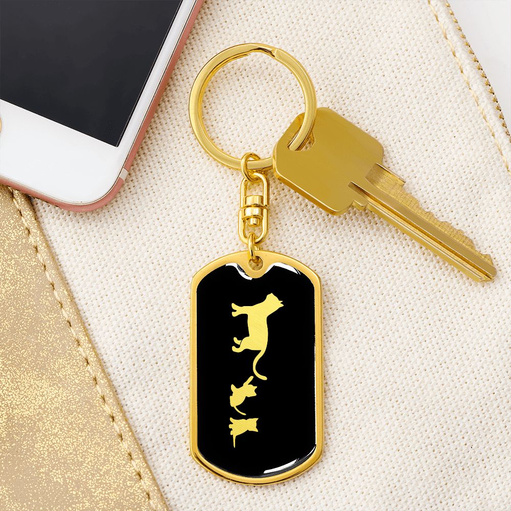 Mama Cat With 2 Kittens v2 - Luxury Dog Tag Keychain