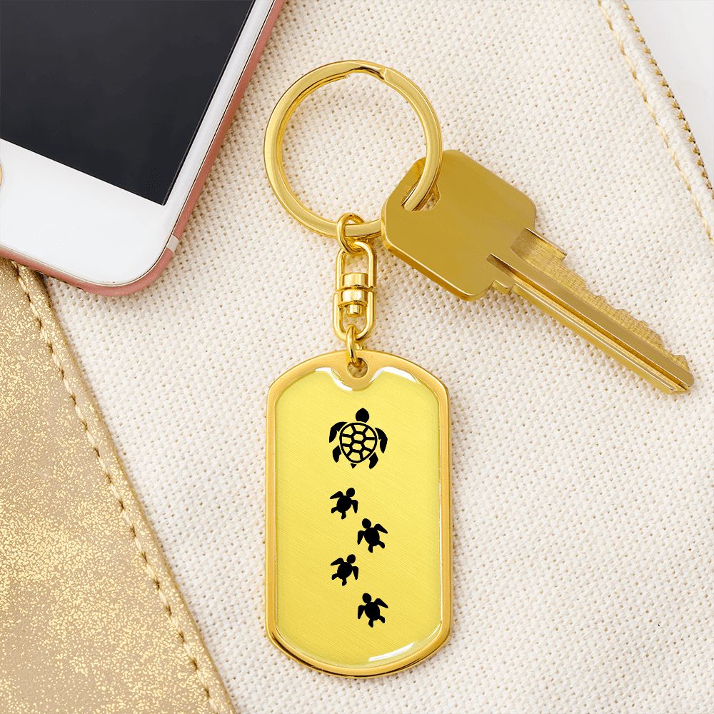 Mama Turtle With 4 Hatchlings - Luxury Dog Tag Keychain