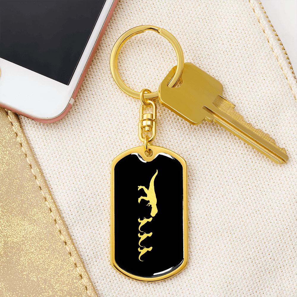 Mama Dinosaur With 3 Hatchlings v2 - Luxury Dog Tag Keychain