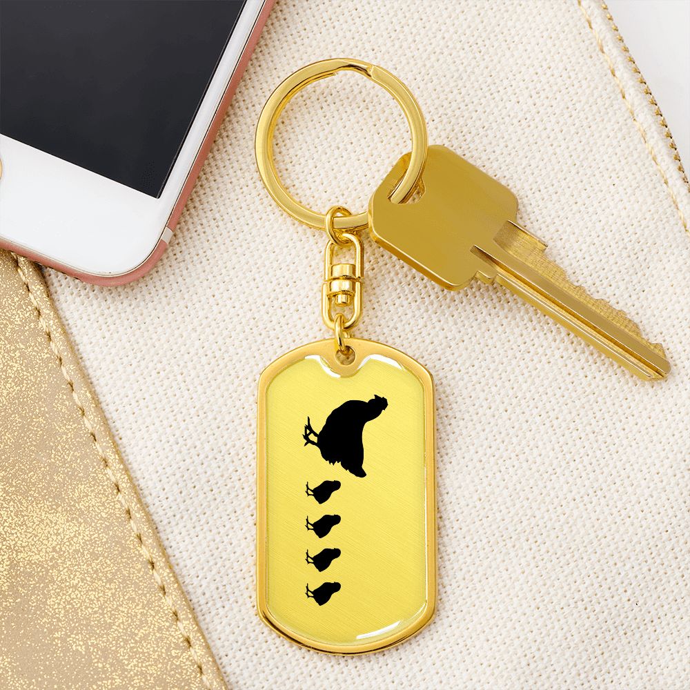 Mama Chicken With 4 Chicks - Luxury Dog Tag Keychain
