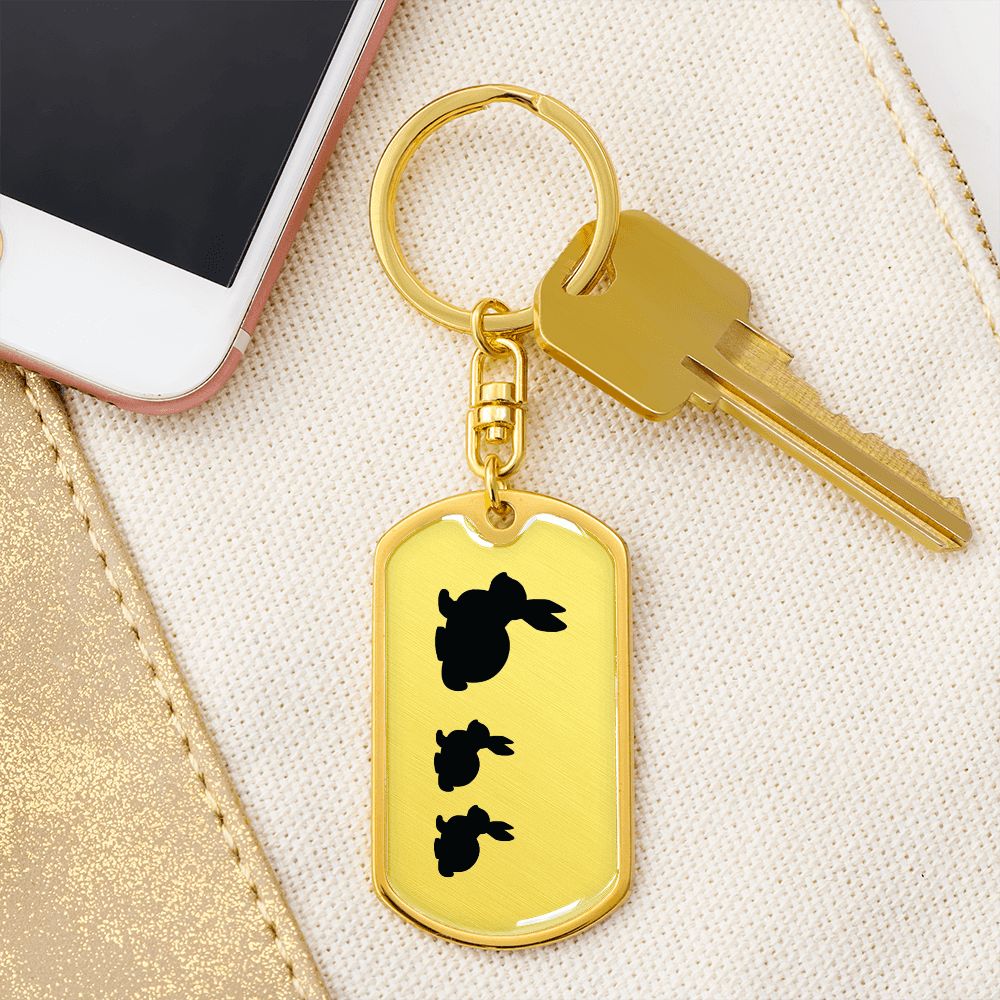 Mama Rabbit With 2 Kittens - Luxury Dog Tag Keychain