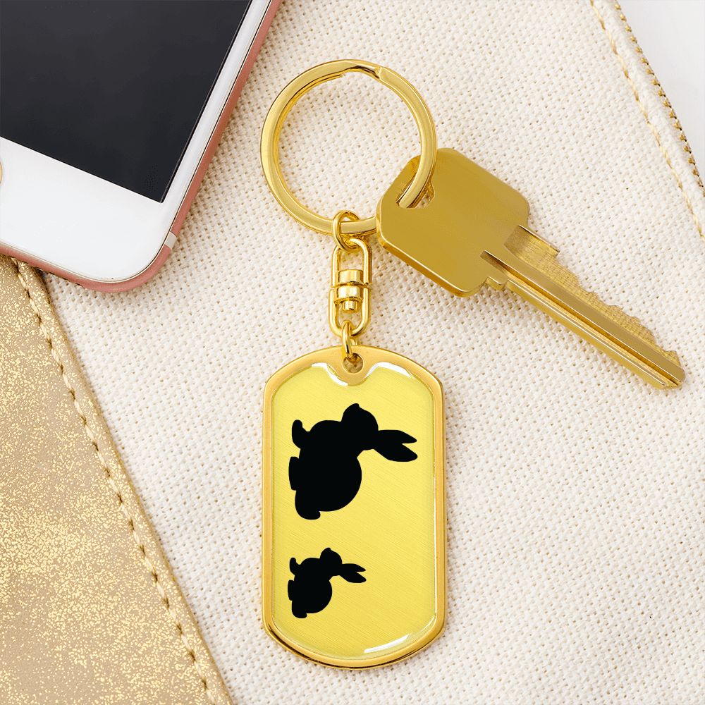 Mama Rabbit With 1 Kitten - Luxury Dog Tag Keychain