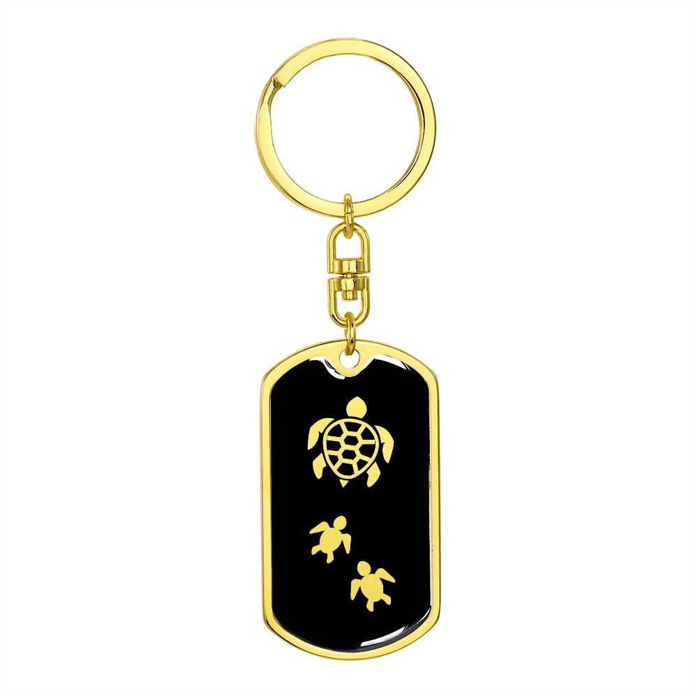Mama Turtle With 2 Hatchlings v2 - Luxury Dog Tag Keychain