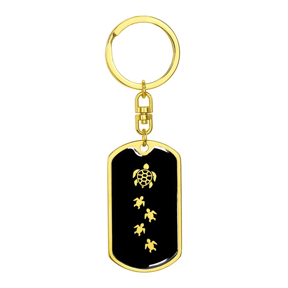 Mama Turtle With 4 Hatchlings v2 - Luxury Dog Tag Keychain
