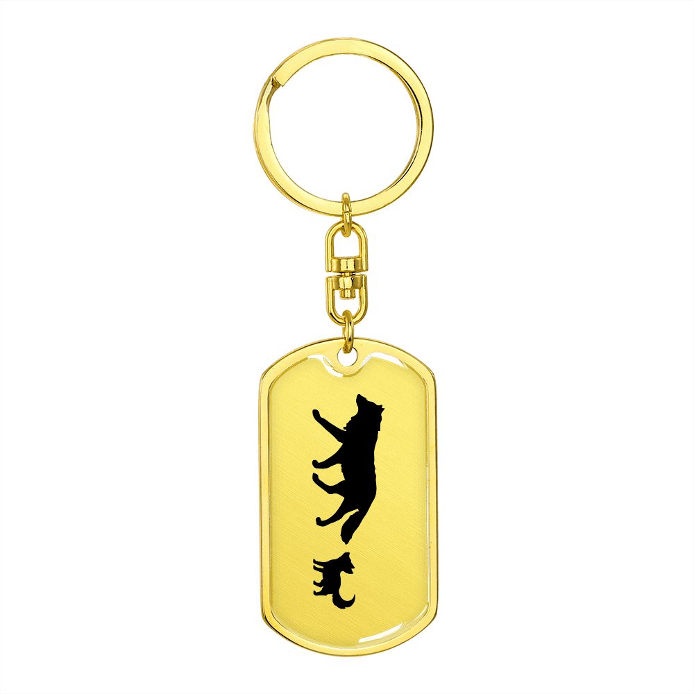 Mama Wolf With 1 Pup - Luxury Dog Tag Keychain