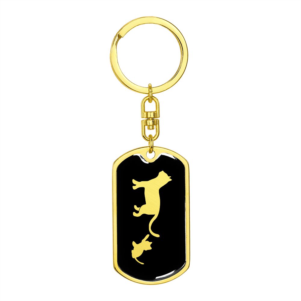 Mama Cat With 1 Kitten v2 - Luxury Dog Tag Keychain