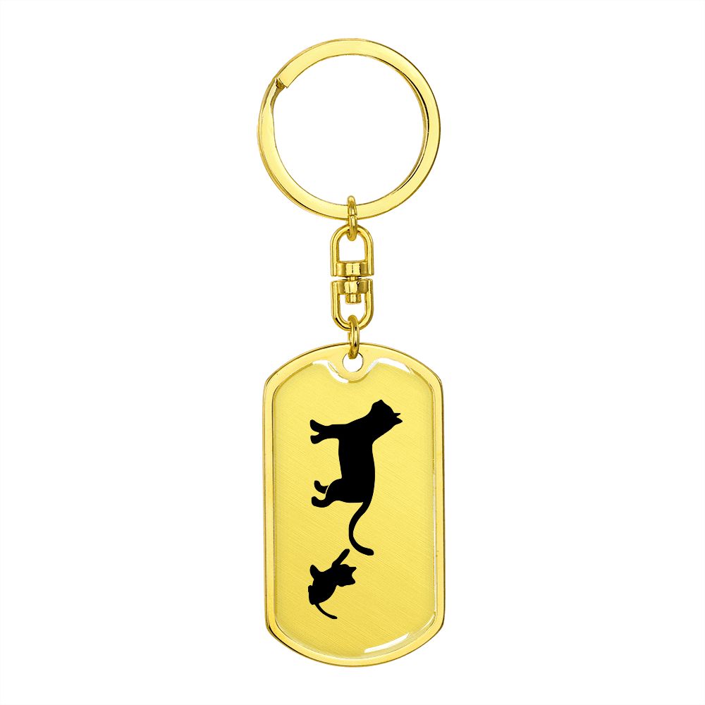 Mama Cat With 1 Kitten - Luxury Dog Tag Keychain