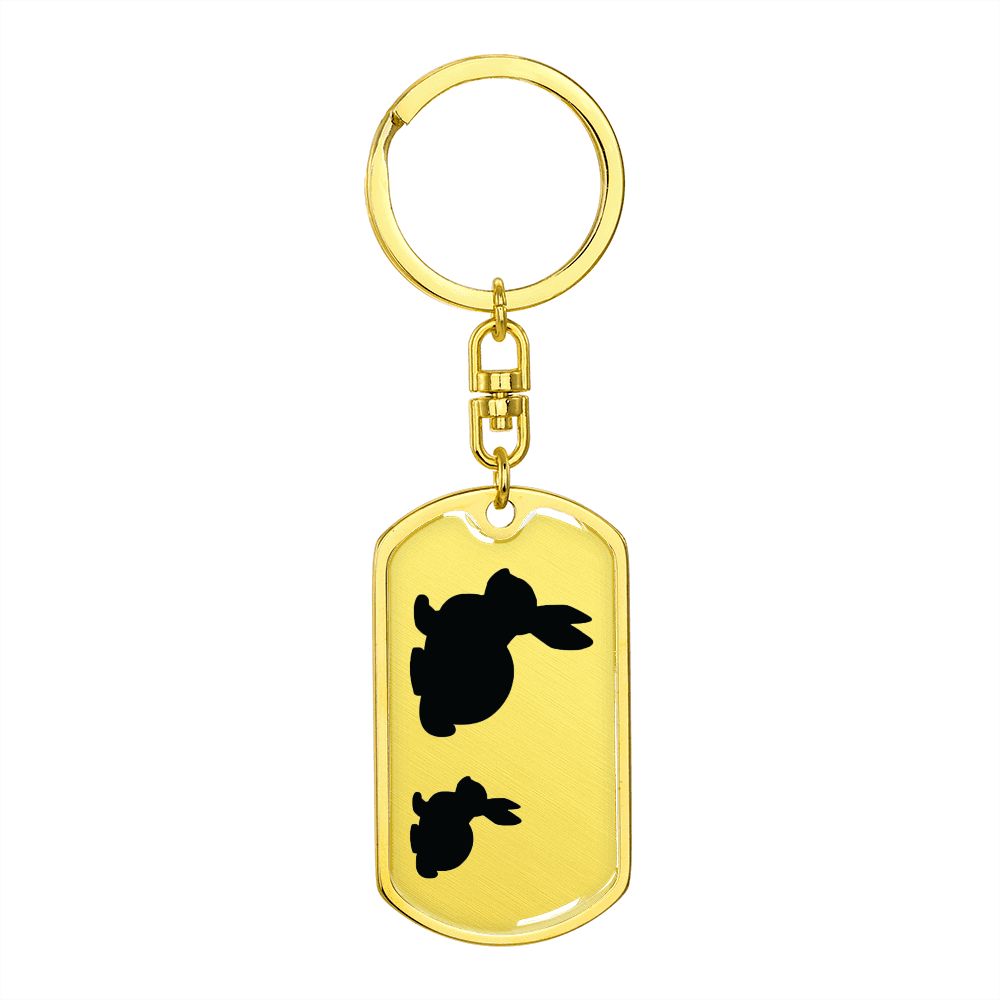 Mama Rabbit With 1 Kitten - Luxury Dog Tag Keychain