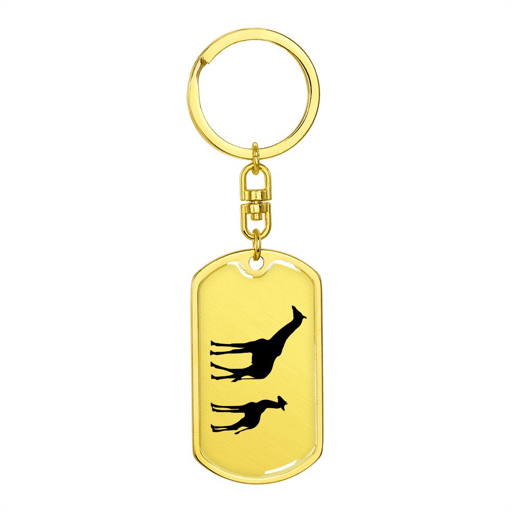 Mama Giraffe With 1 Calf - Luxury Dog Tag Keychain