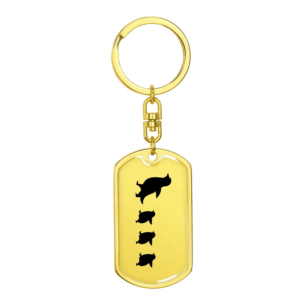 Mama Penguin With 3 Chicks - Luxury Dog Tag Keychain
