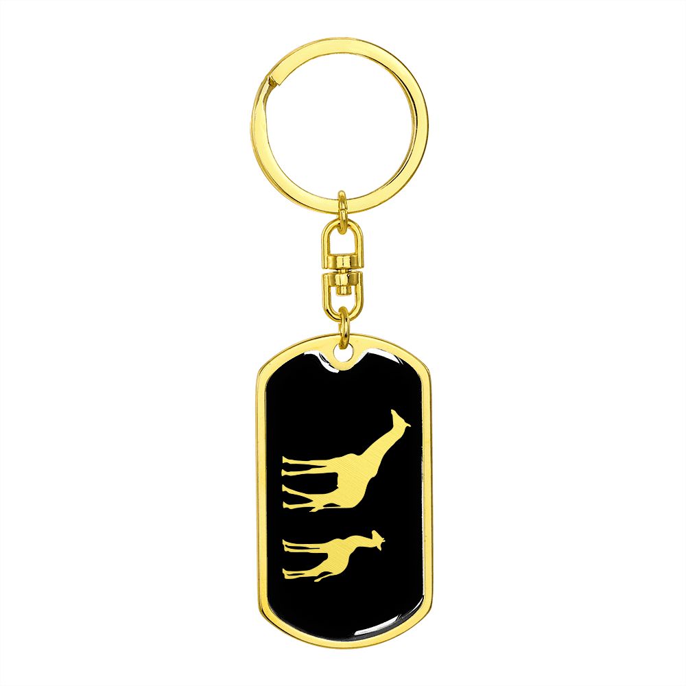 Mama Giraffe With 1 Calf v2 - Luxury Dog Tag Keychain