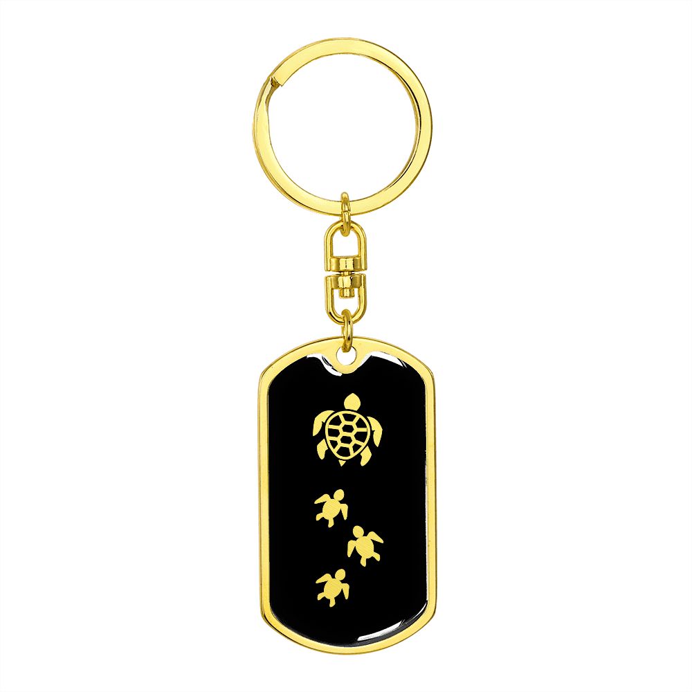Mama Turtle With 3 Hatchlings v2 - Luxury Dog Tag Keychain