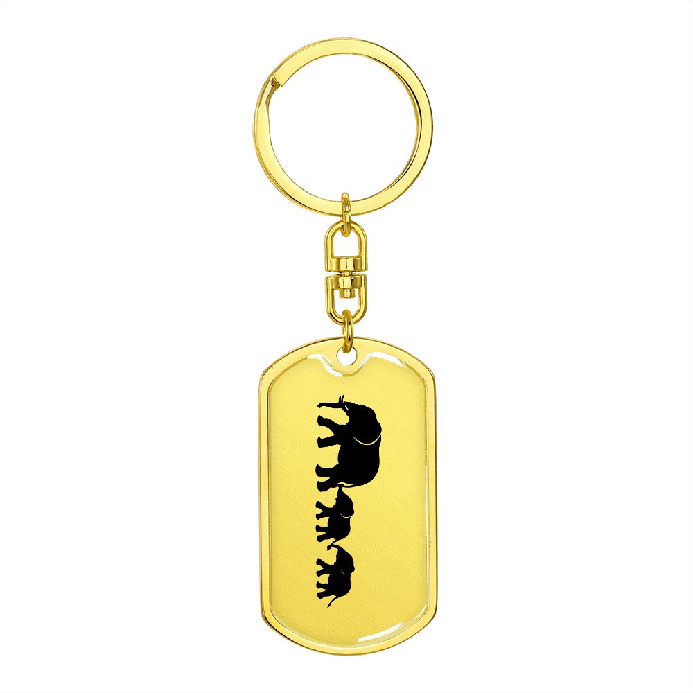 Mama Elephant With 2 Calves - Luxury Dog Tag Keychain