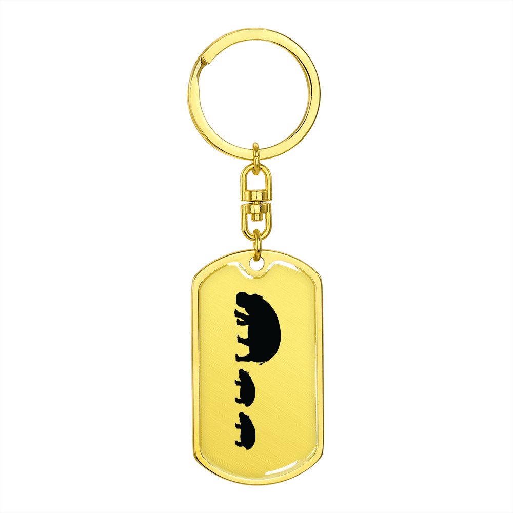 Mama Hippo With 2 Calves - Luxury Dog Tag Keychain