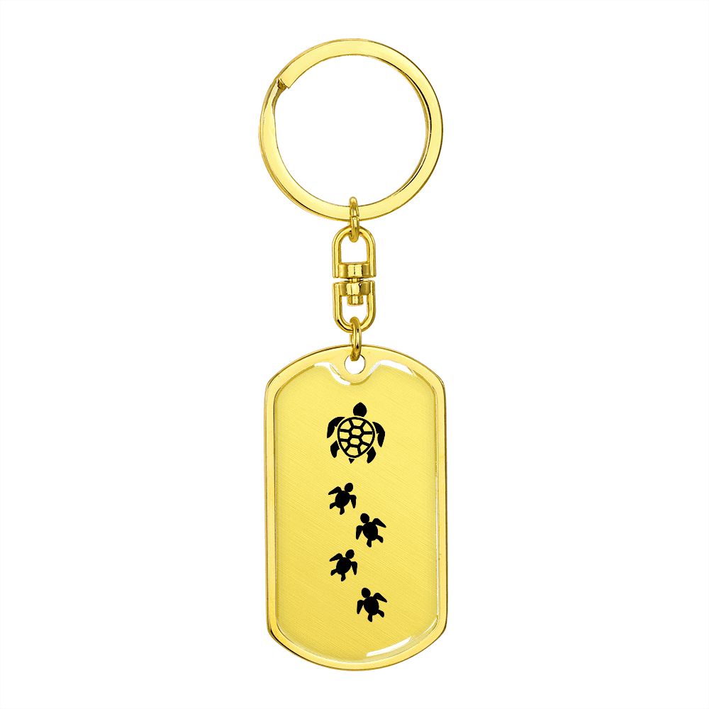 Mama Turtle With 4 Hatchlings - Luxury Dog Tag Keychain