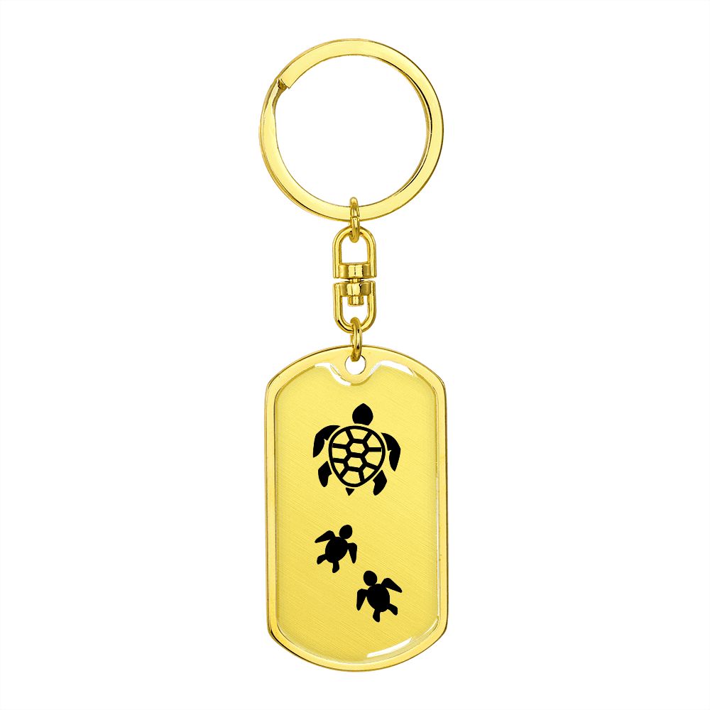 Mama Turtle With 2 Hatchlings - Luxury Dog Tag Keychain