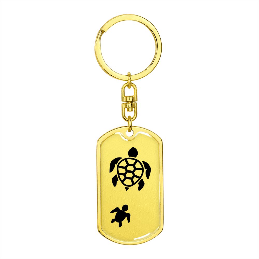 Mama Turtle With 1 Hatchling - Luxury Dog Tag Keychain