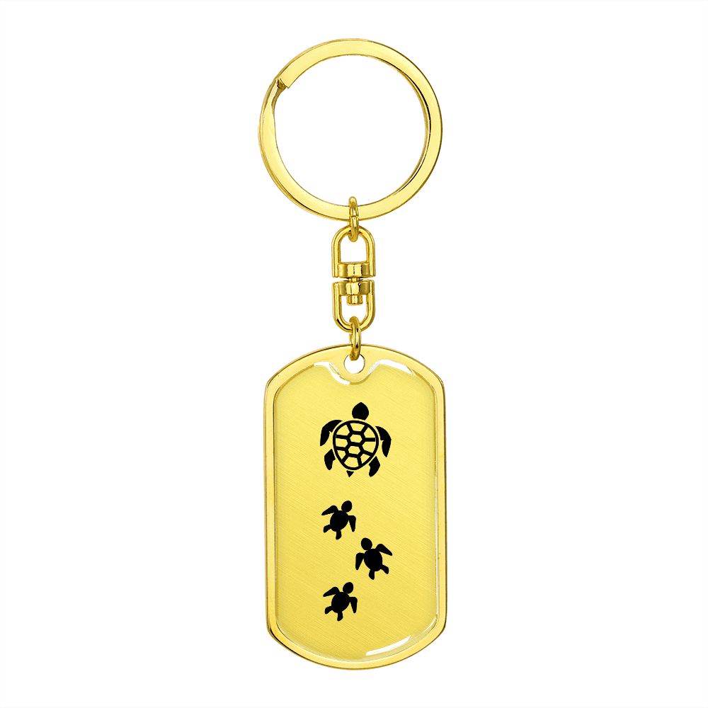 Mama Turtle With 3 Hatchlings - Luxury Dog Tag Keychain