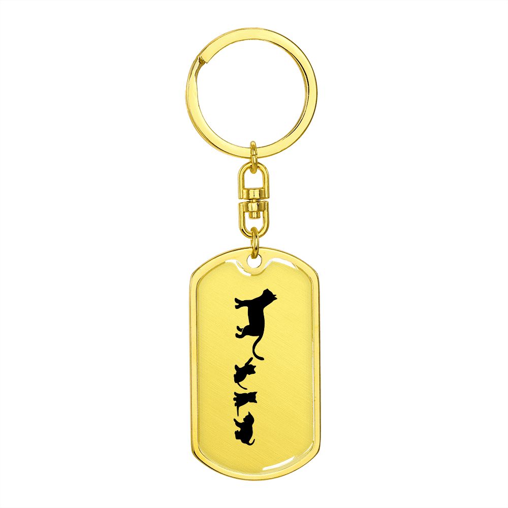 Mama Cat With 3 Kittens - Luxury Dog Tag Keychain