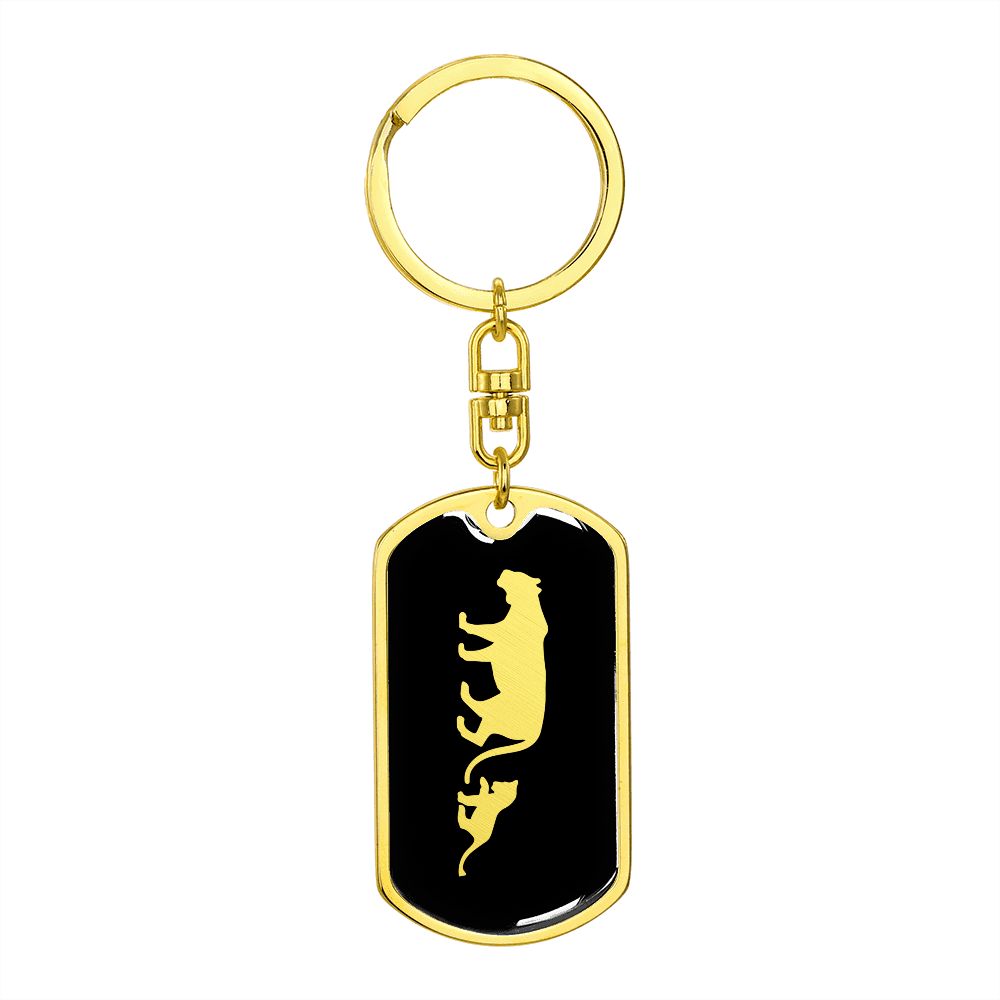 Mama Lioness With 1 Cub v2 - Luxury Dog Tag Keychain