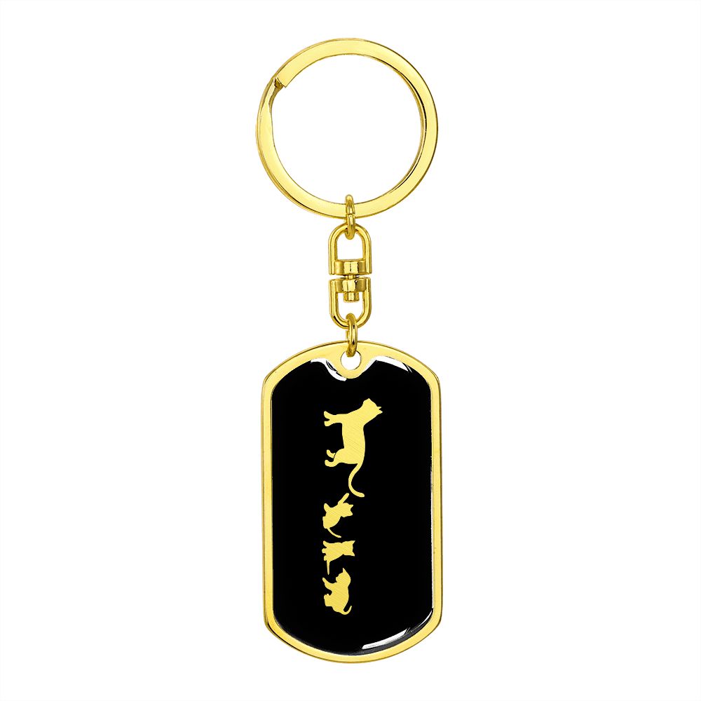 Mama Cat With 3 Kittens v2 - Luxury Dog Tag Keychain