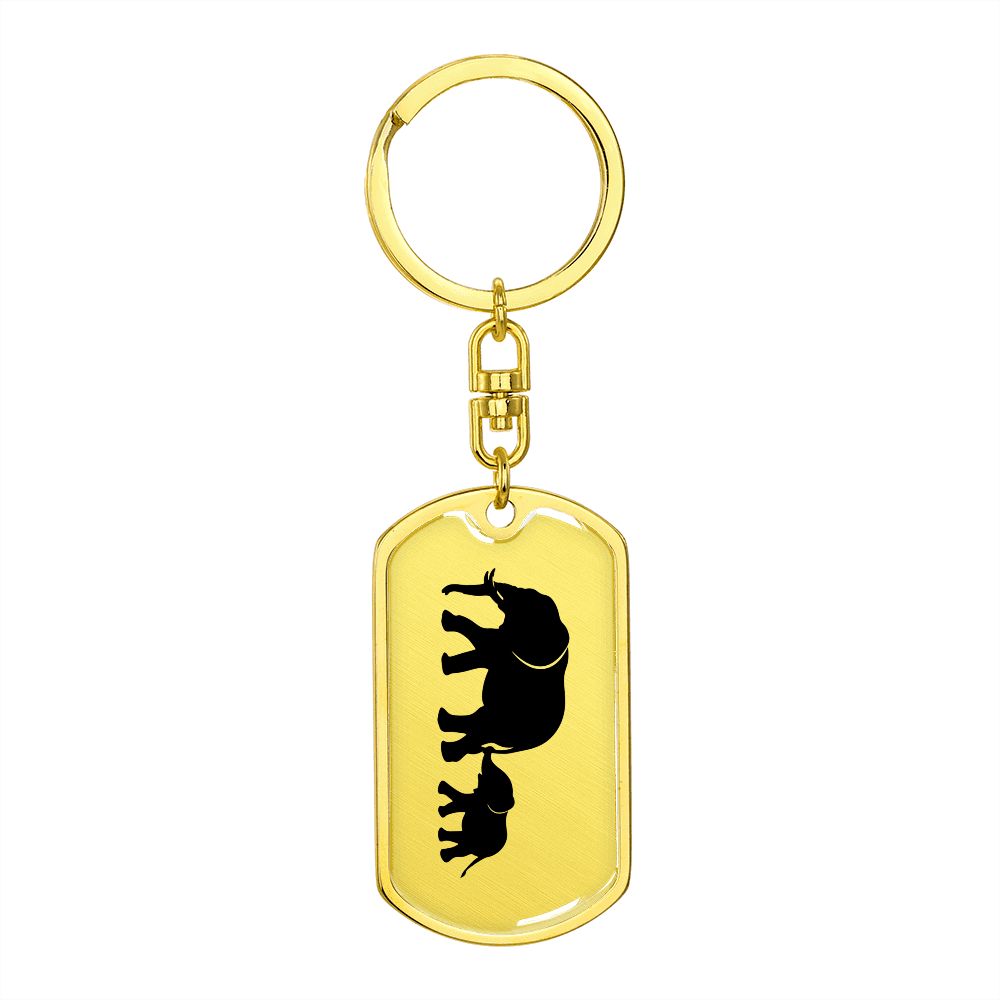 Mama Elephant With 1 Calf - Luxury Dog Tag Keychain