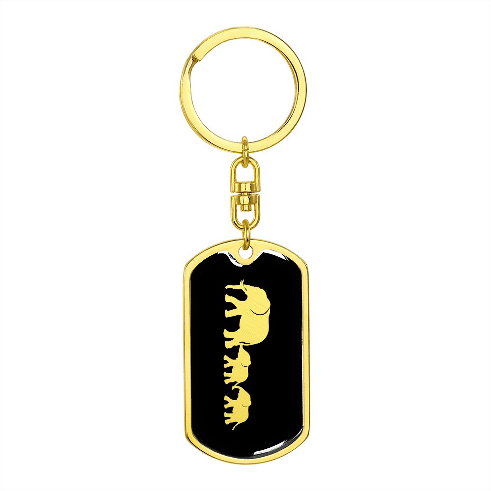 Mama Elephant With 2 Calves v2 - Luxury Dog Tag Keychain