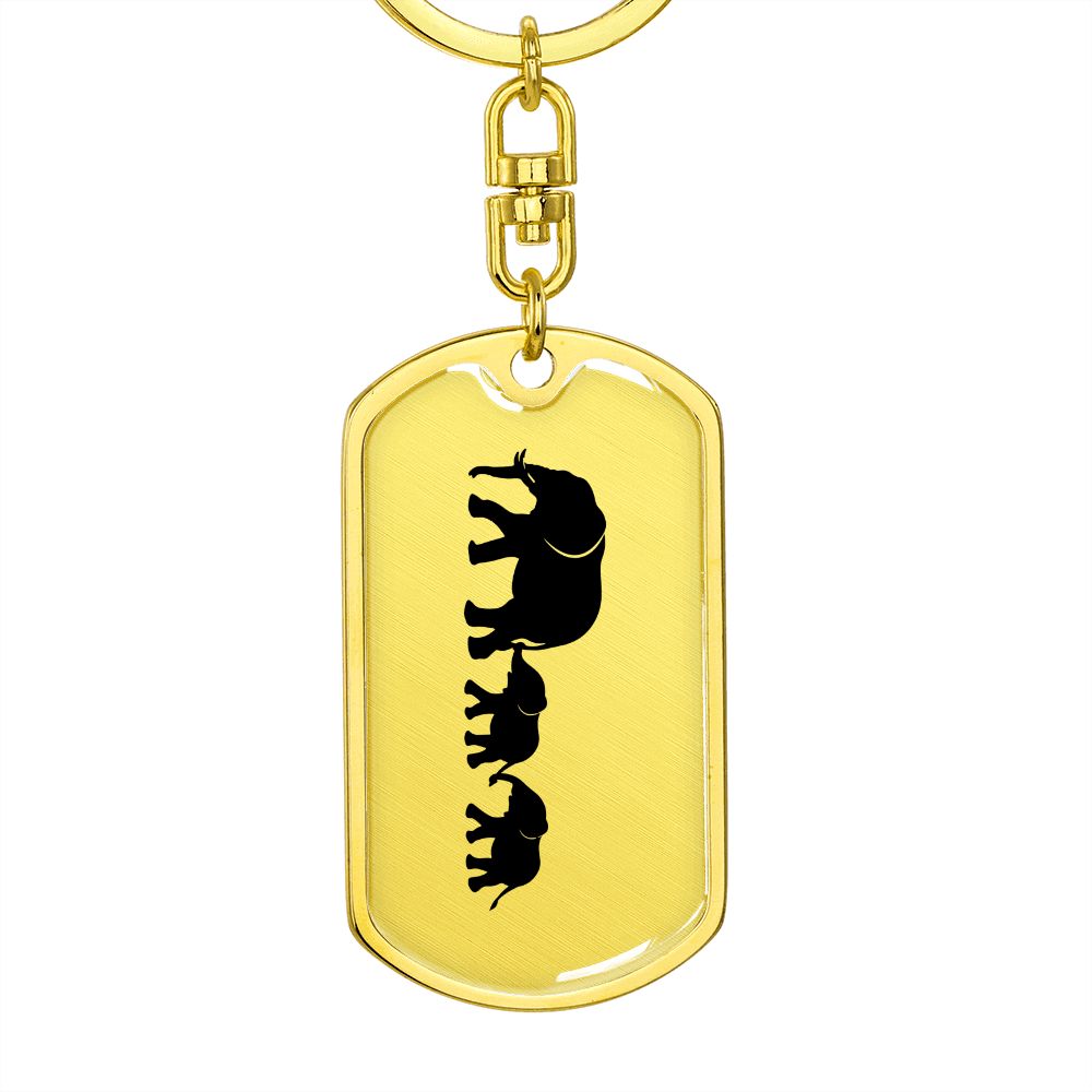 Mama Elephant With 2 Calves - Luxury Dog Tag Keychain