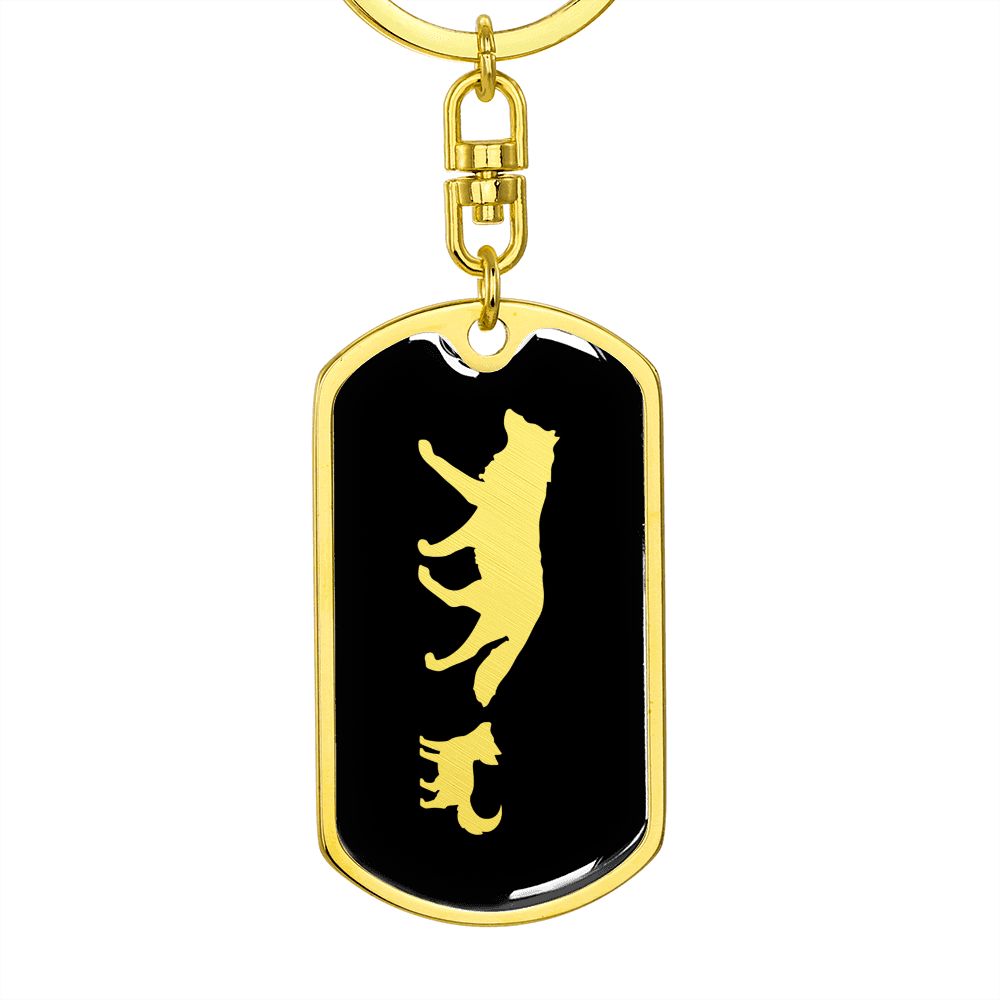 Mama Wolf With 1 Pup v2 - Luxury Dog Tag Keychain