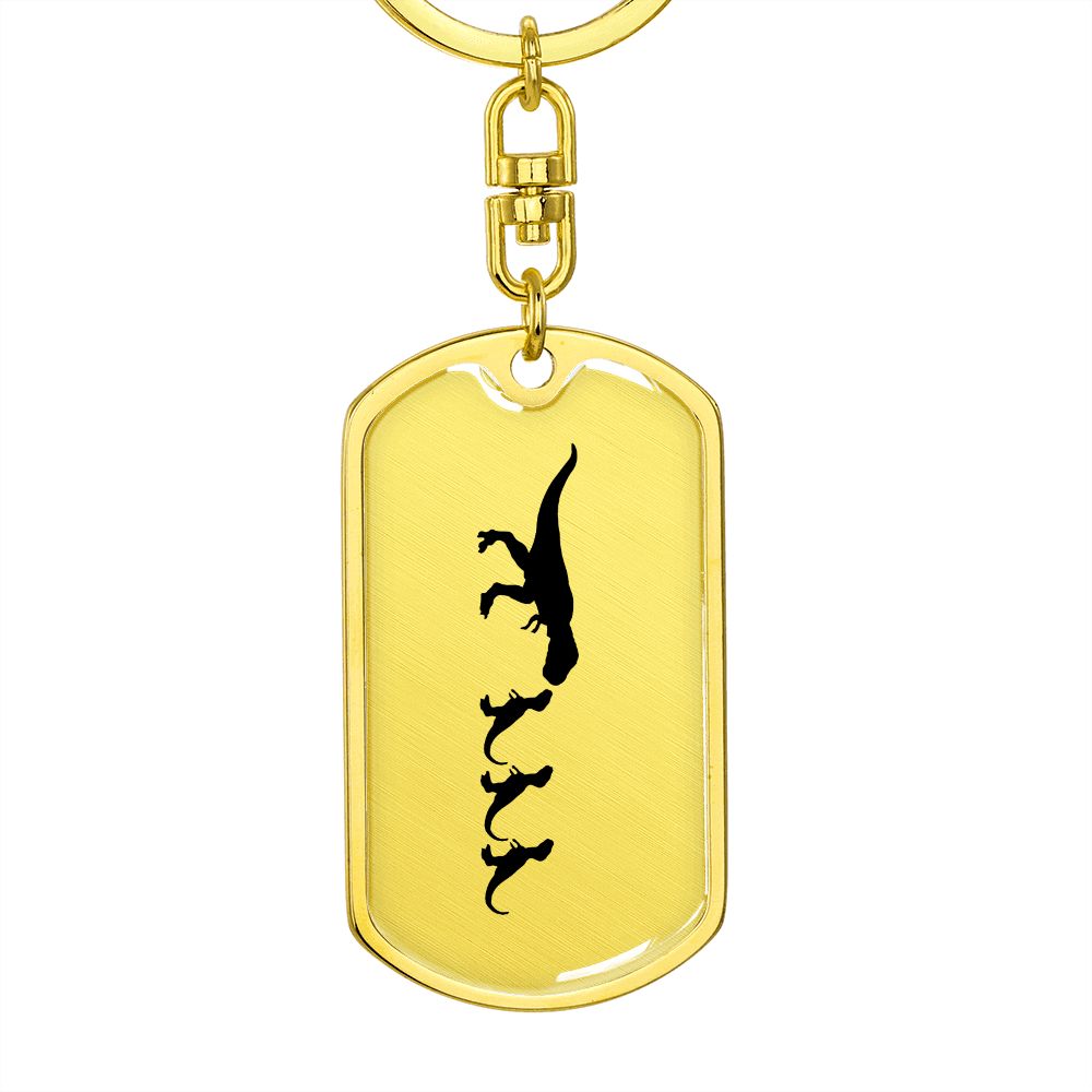 Mama Dinosaur With 3 Hatchlings - Luxury Dog Tag Keychain