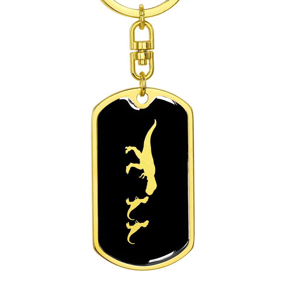 Mama Dinosaur With 2 Hatchlings v2 - Luxury Dog Tag Keychain