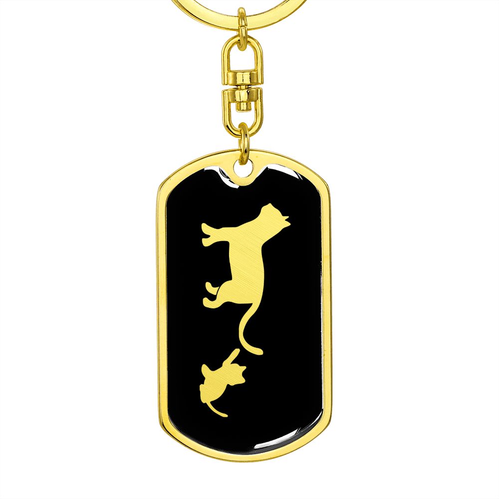Mama Cat With 1 Kitten v2 - Luxury Dog Tag Keychain