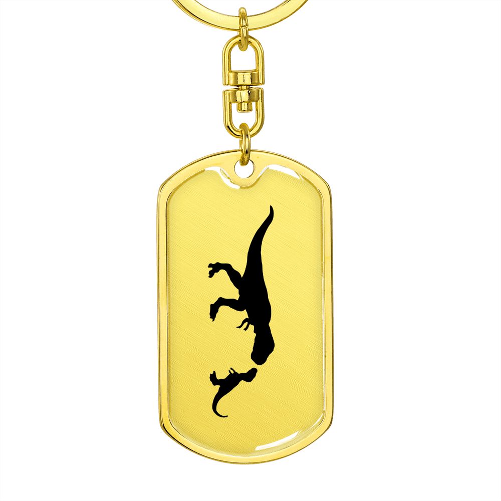 Mama Dinosaur With 1 Hatchling - Luxury Dog Tag Keychain