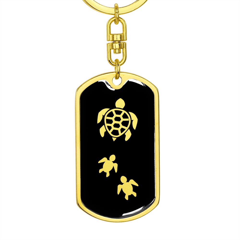 Mama Turtle With 2 Hatchlings v2 - Luxury Dog Tag Keychain